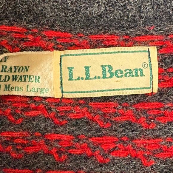 VTG L.L. Bean Wool Birdseye Grey Red Snowflake Made in Norway Mens Tall Sz L - Picture 4 of 6